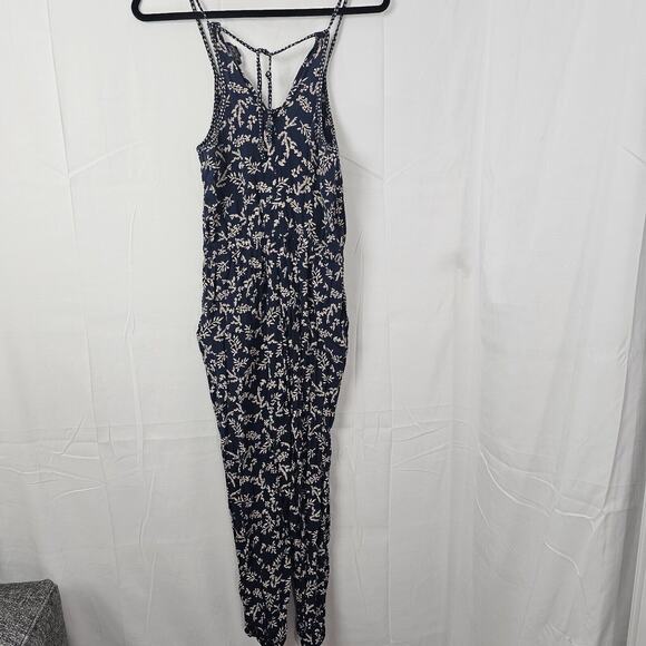 Lucky Brand Womens Floral Blue Jumpsuit Romper Sleeveless Halter Size XS Pocket - Picture 5 of 13